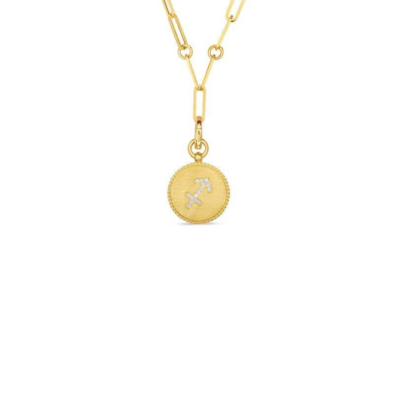 Roberto Coin Zodiac Medallion 18K Yellow Gold Diamond Sagittarius Medallion Necklace
